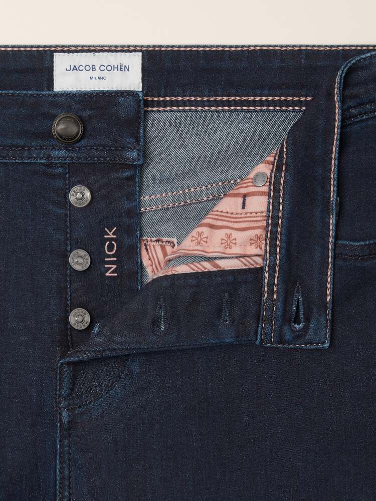 Jacob Cohen - Jean Nick en denim doux super stretch de coton et lyocell bleu foncé, coupe slim, 5 poches