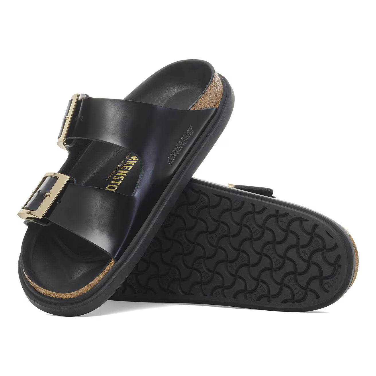 BIRKENSTOCK - Arizona Droplet Buckle Cuir Naturel Vernis Shine Black
