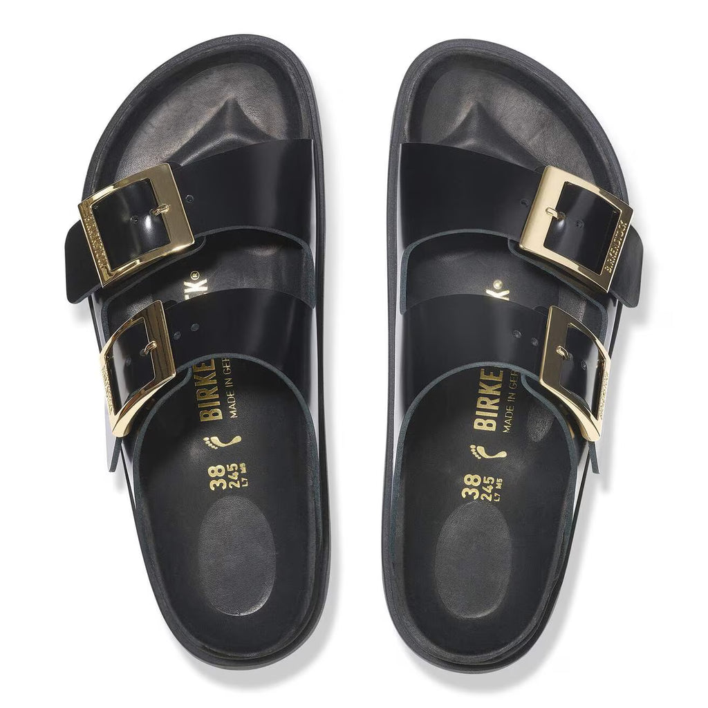 BIRKENSTOCK - Arizona Droplet Buckle Cuir Naturel Vernis Shine Black