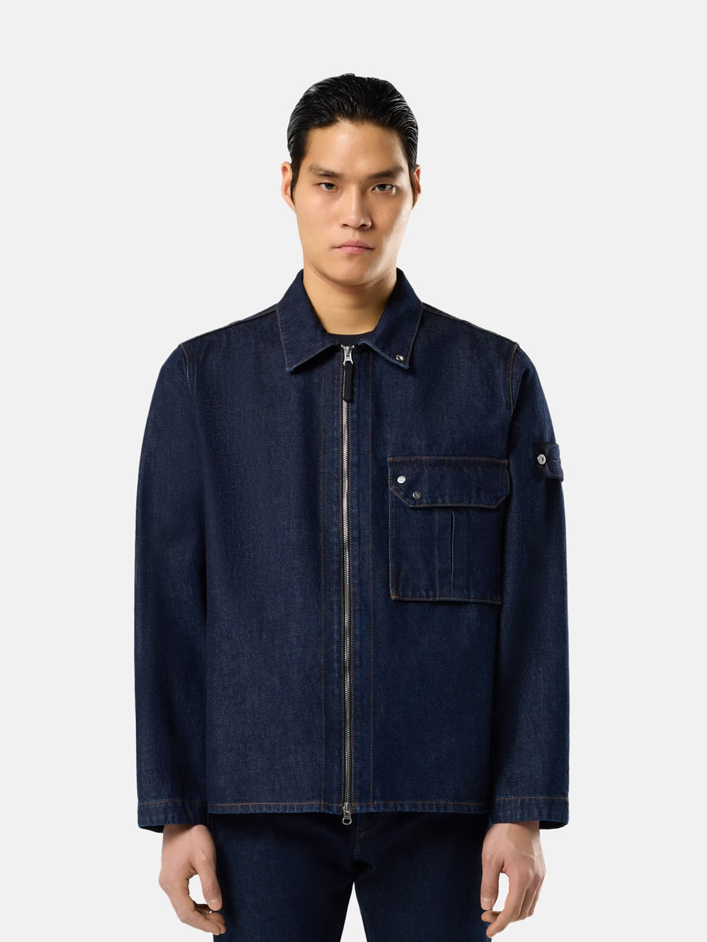 Stone Island - 1200002 Surchemise Coupe confort zippée Bleu Rincé