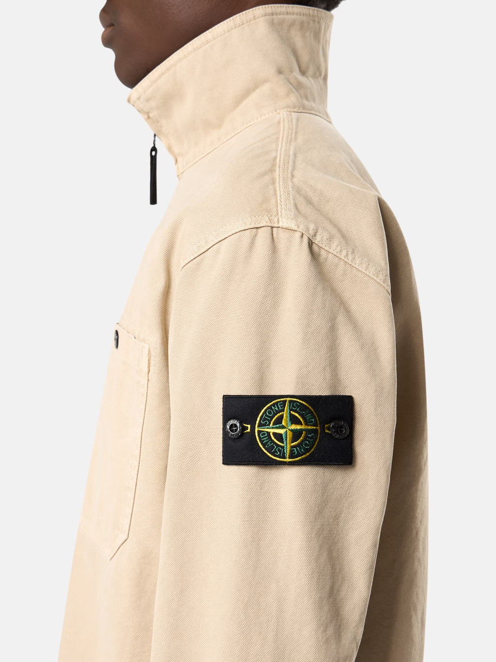 Stone Island - 1200014 Surchemise zipée Organic Panama coton old effect Désert