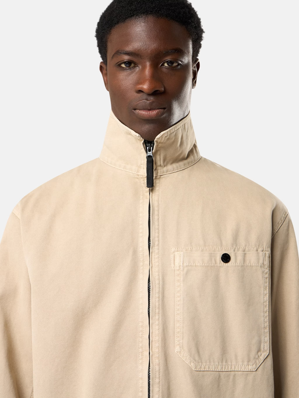 Stone Island - 1200014 Surchemise zipée Organic Panama coton old effect Désert
