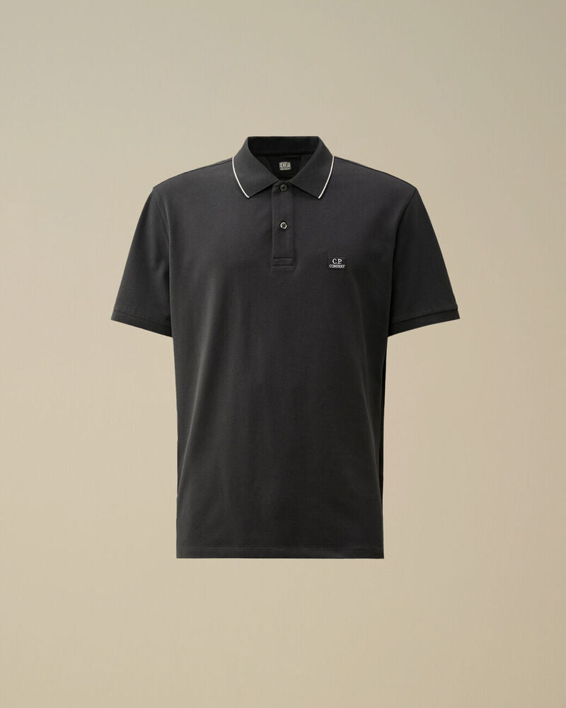 C.P. Company - Polo Stretch Piquet Striped Collar Polo Shirt Black Sand