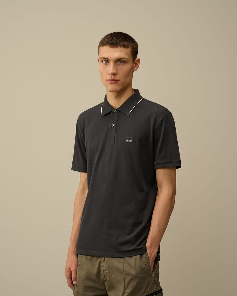 C.P. Company - Polo Stretch Piquet Striped Collar Polo Shirt Black Sand