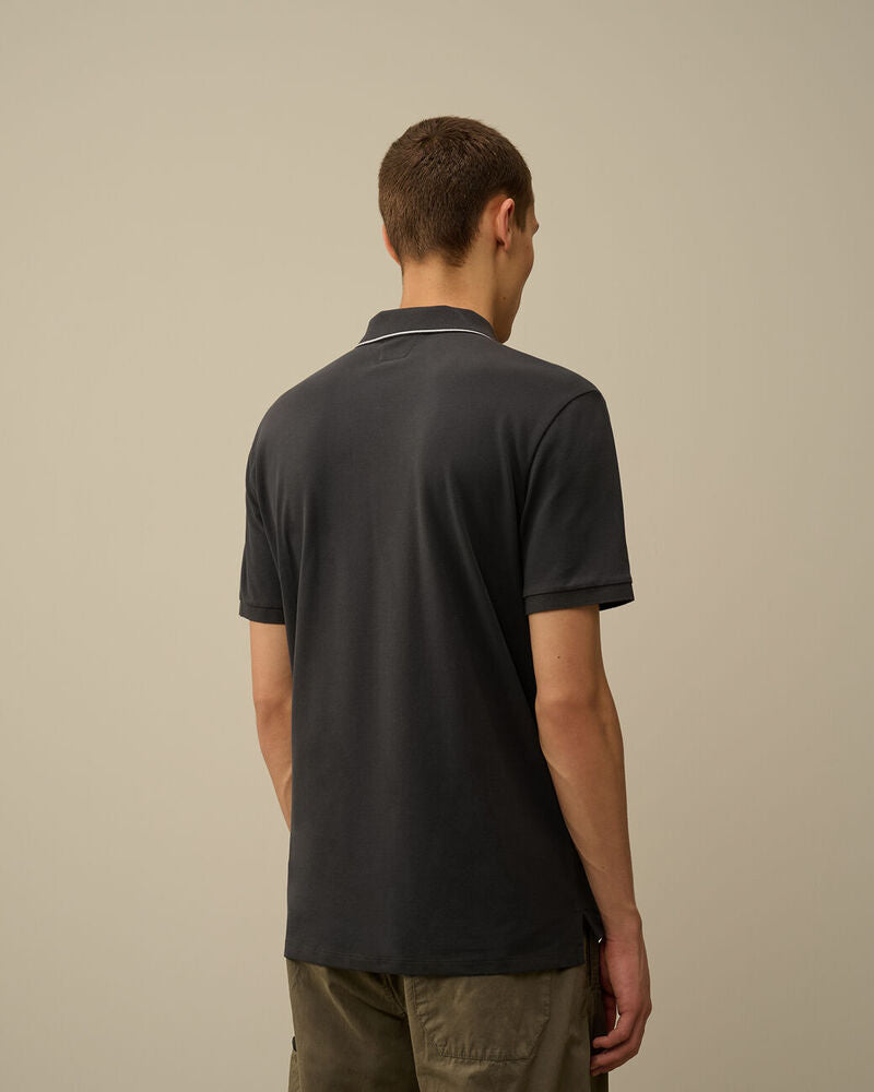 C.P. Company - Polo Stretch Piquet Striped Collar Polo Shirt Black Sand