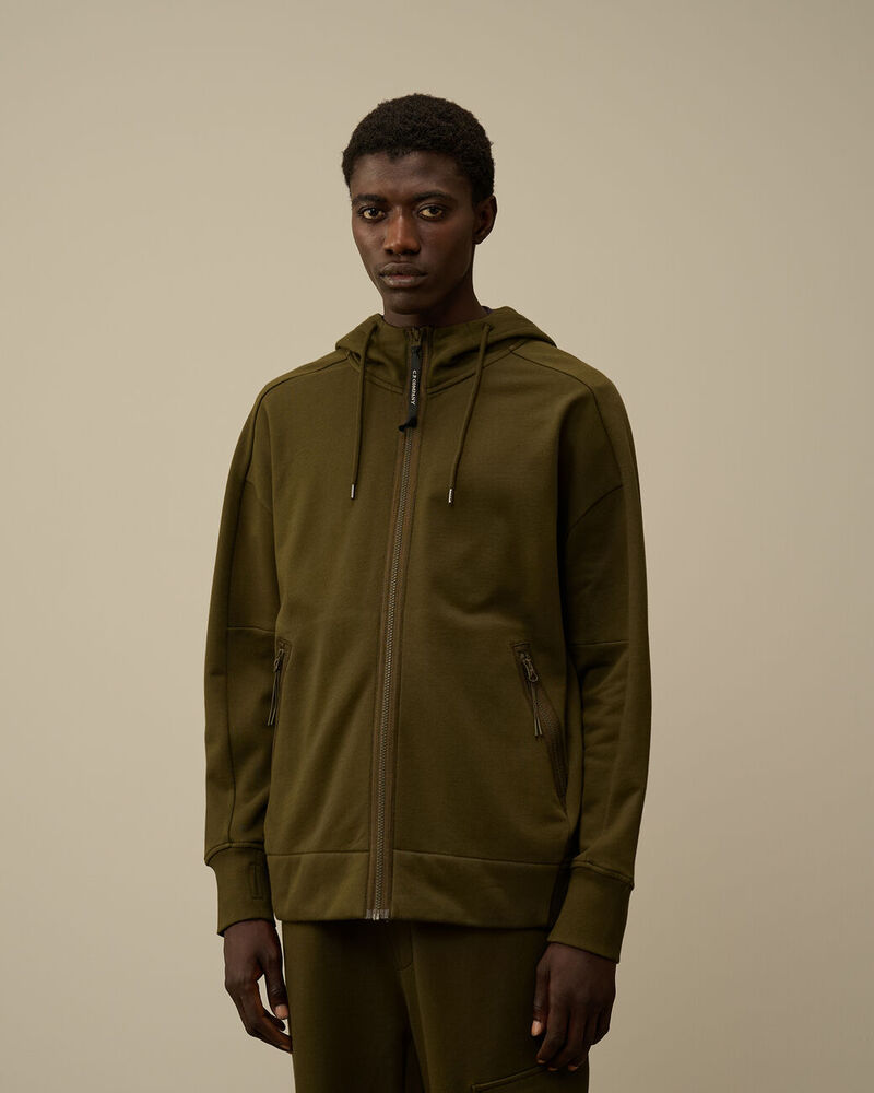 C.P. Company - Sweat Diagonal Raised fleece Goggle zipped hooded ivy green