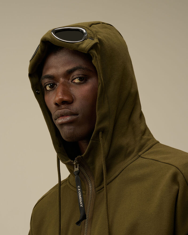 C.P. Company - Sweat Diagonal Raised fleece Goggle zipped hooded ivy green