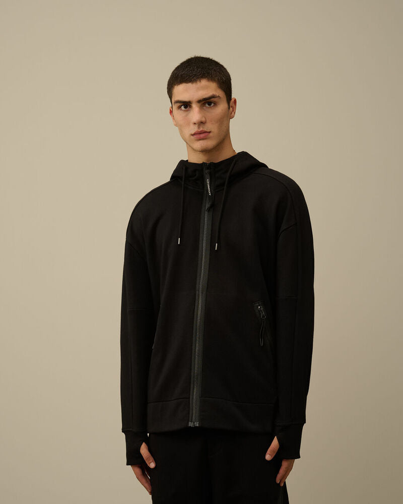 C.P. Company - Sweat Diagonal Raised fleece Goggle zipped hooded black