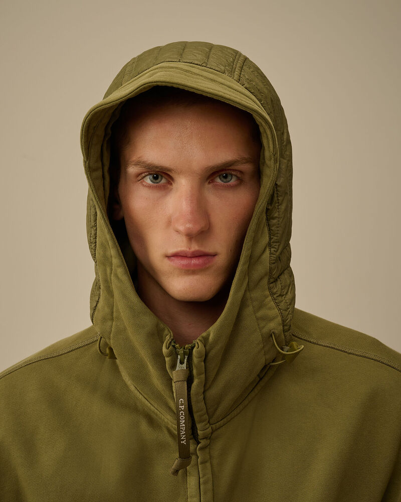 C.P. Company - Hooded Sweatshirt Diagonal Raised Fleexe Mixed Elmwood Green