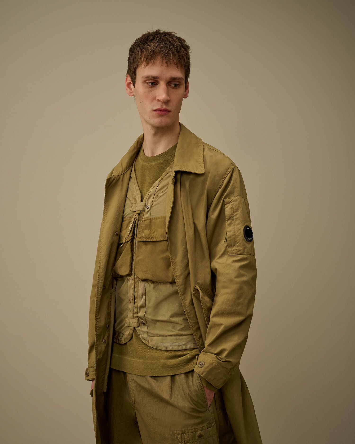 C.P. Company - Imper Twill Fishtail Lens Car Coat Dried Herb - green
