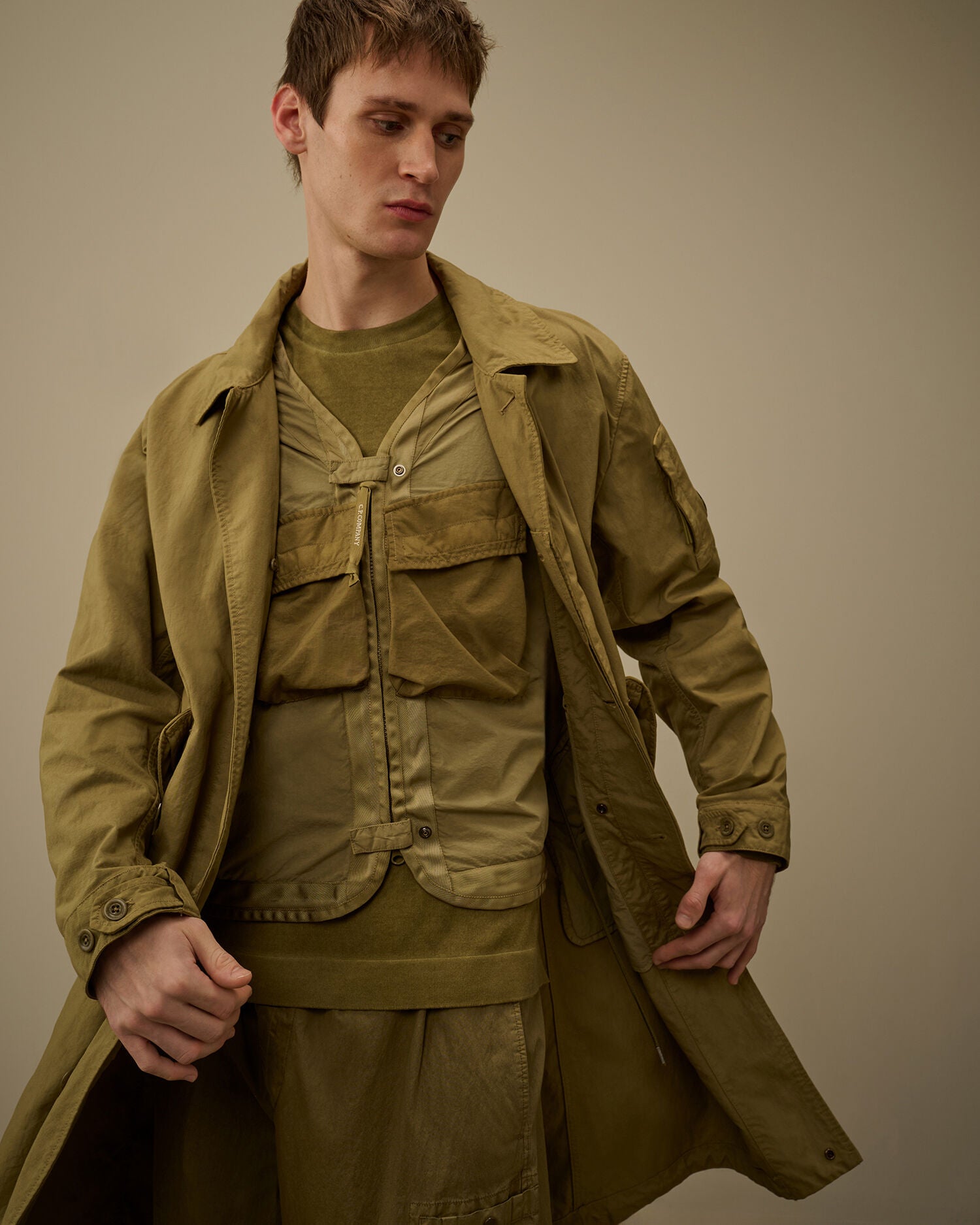 C.P. Company - Imper Twill Fishtail Lens Car Coat Dried Herb - green