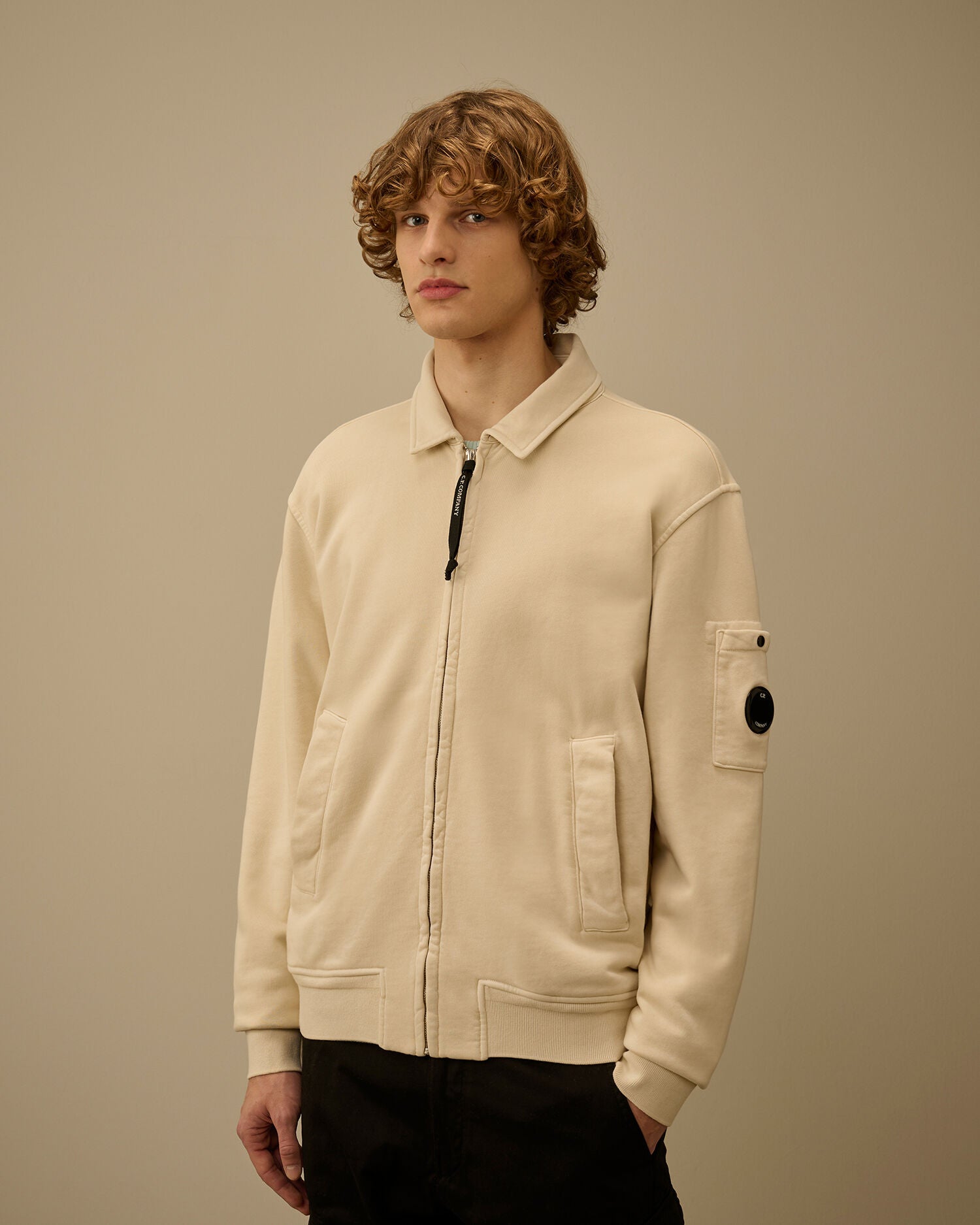 C.P. Company - Sweat zippé avec col Cotton Diagonal Fleece Frozen Dew