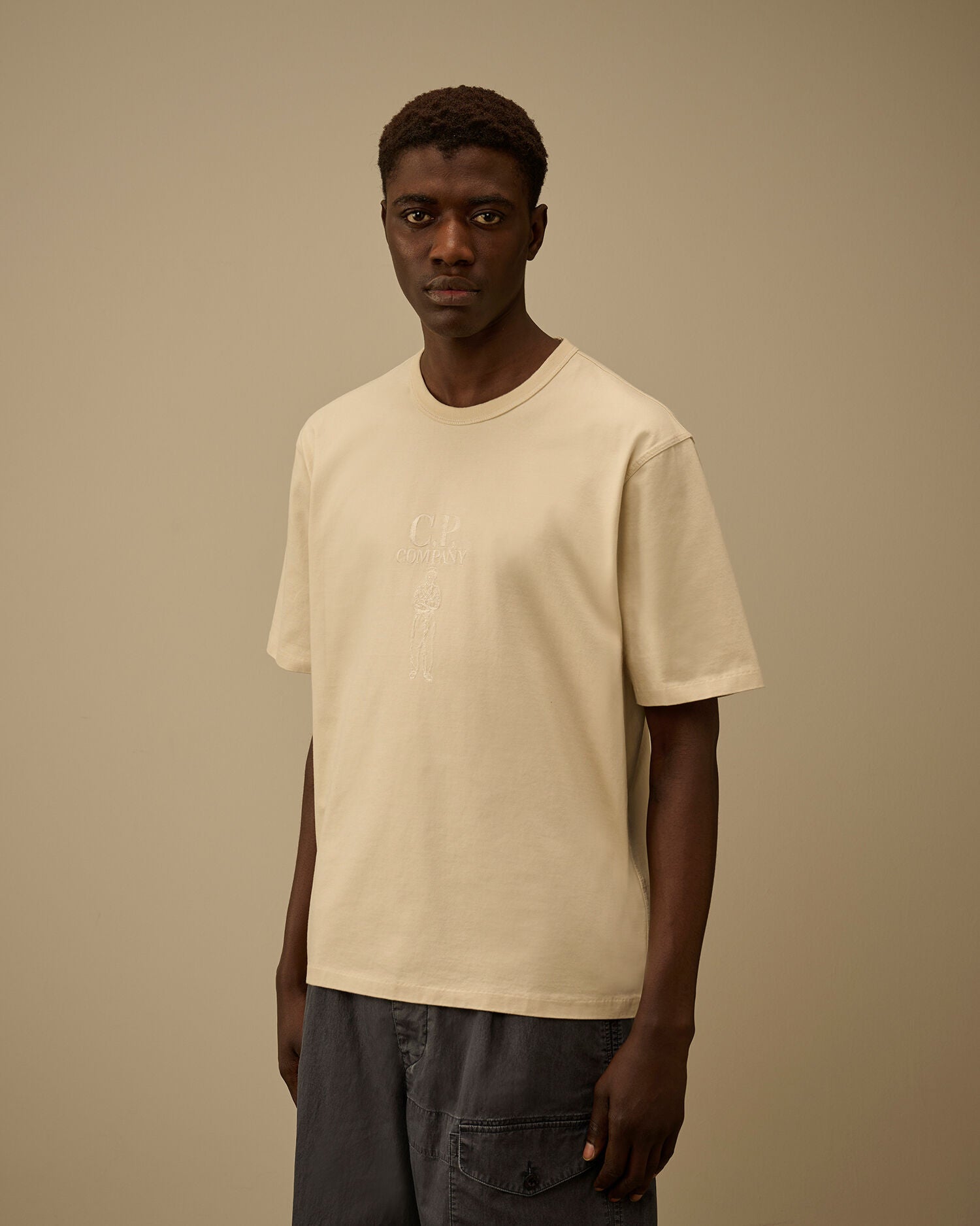 C.P. Company - T-shirt Mercerized Jersey 30/2 Twisted Logo Frozen Dew