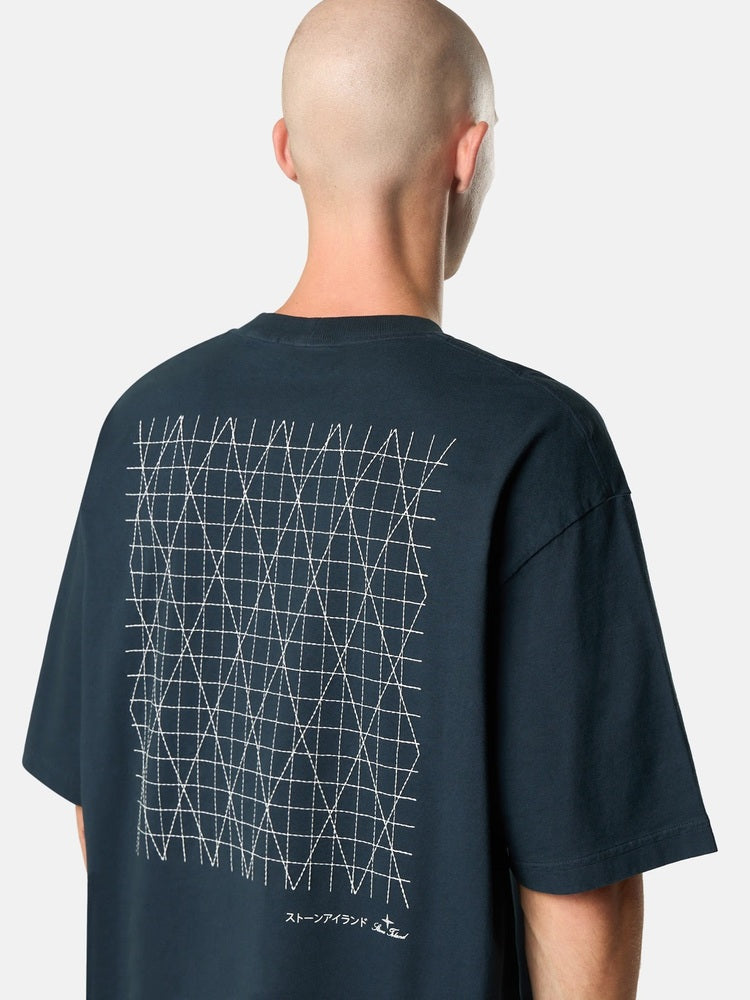 Stone Island - 2200021 T-shirt Multiaxial Sashiko Combed organic Bleu Marine