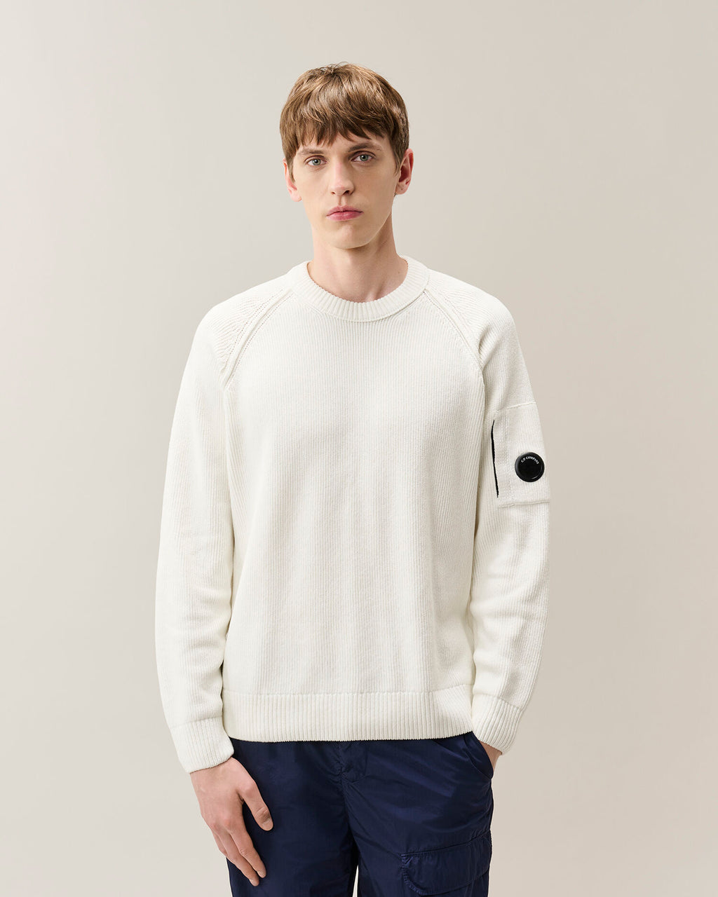 C.P. Company - Pull Chenille Coton Crewneck Gauze White
