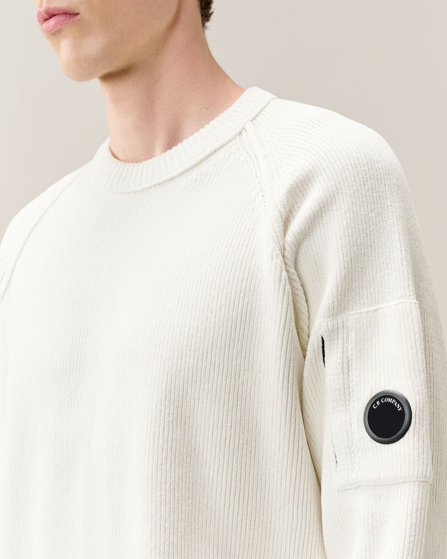 C.P. Company - Pull Chenille Coton Crewneck Gauze White