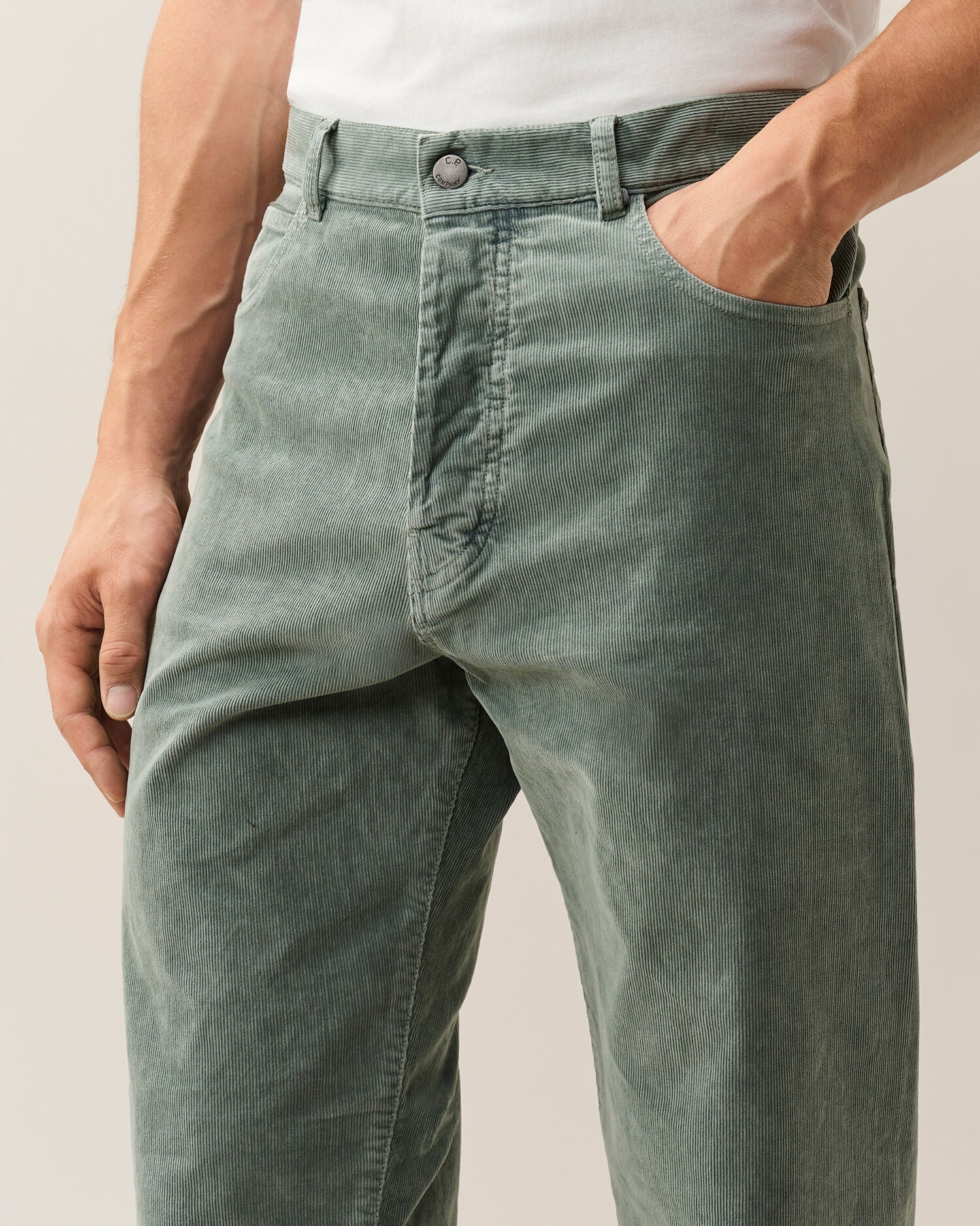 C.P. Company - Pantalon velours Regular 5 poches Castor Gray