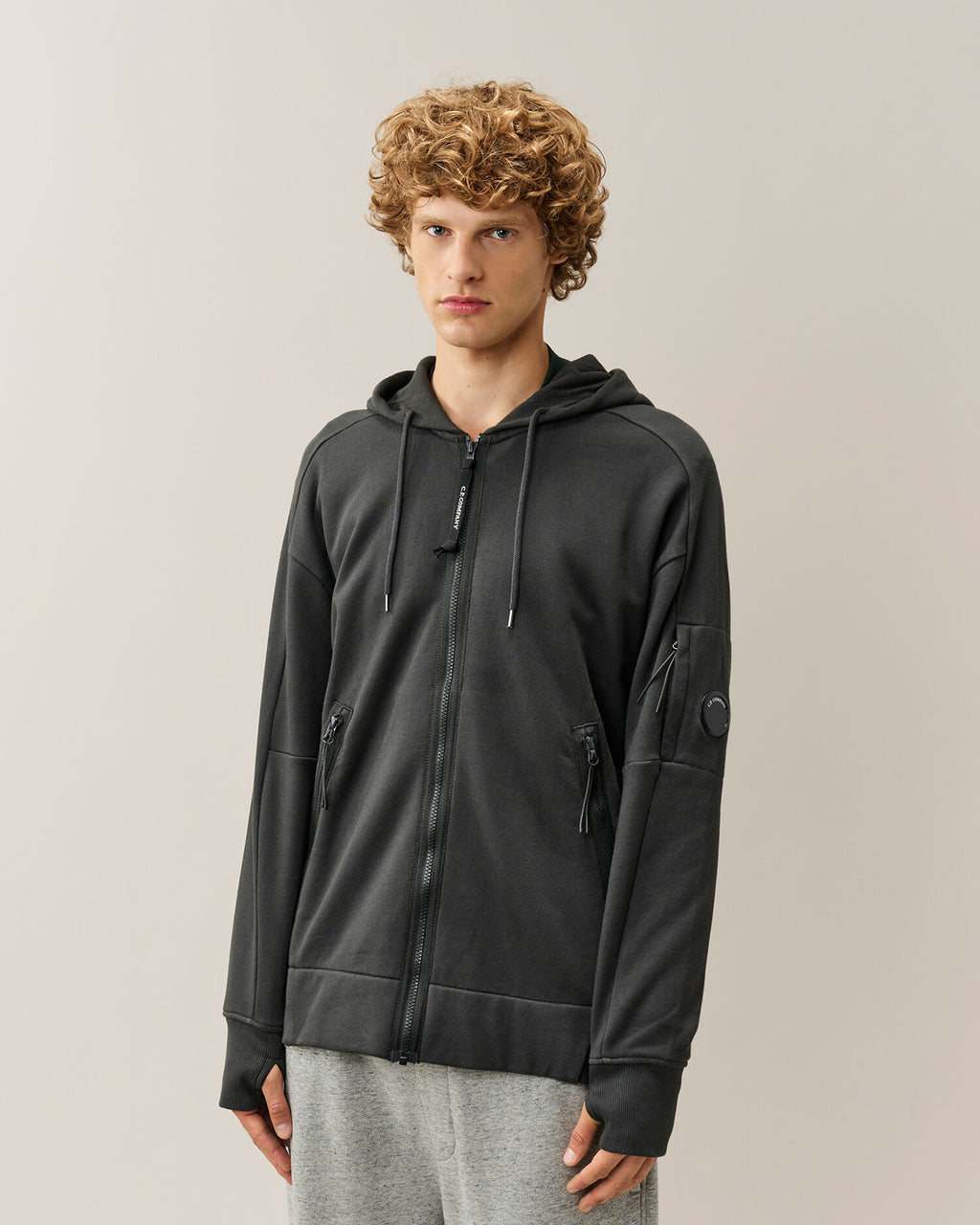 C.P. Company - Sweat zippé Diagonal Hooded Lens Raven/Grey