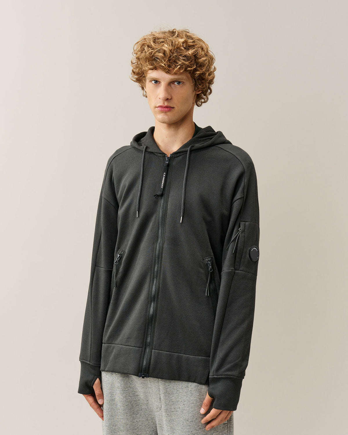 C.P. Company - Sweat zippé Diagonal Hooded Lens Raven/Grey