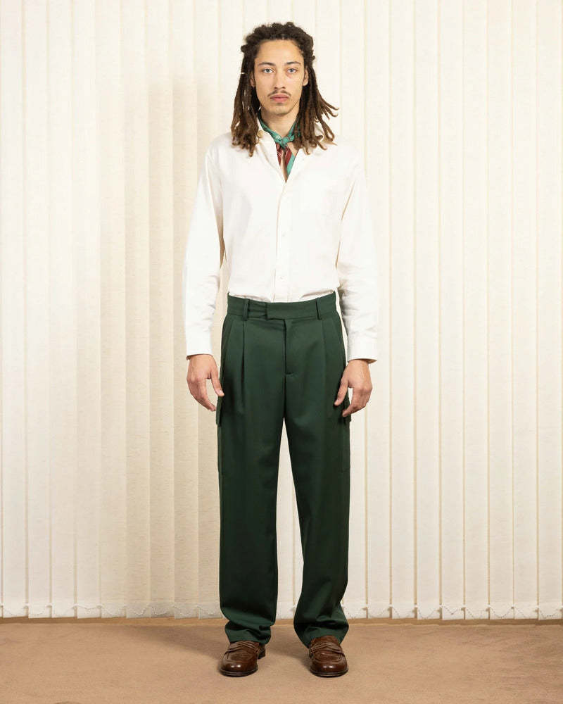 Drôle de Monsieur - Le Pantalon Cargo Laine Forest Green