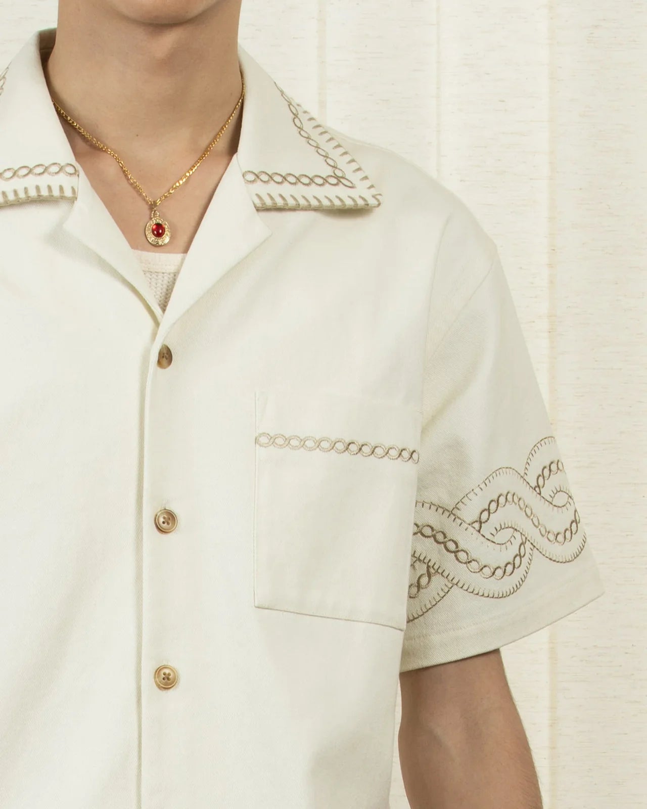 Drôle de Monsieur - La Chemise Brodée Tresses Crème