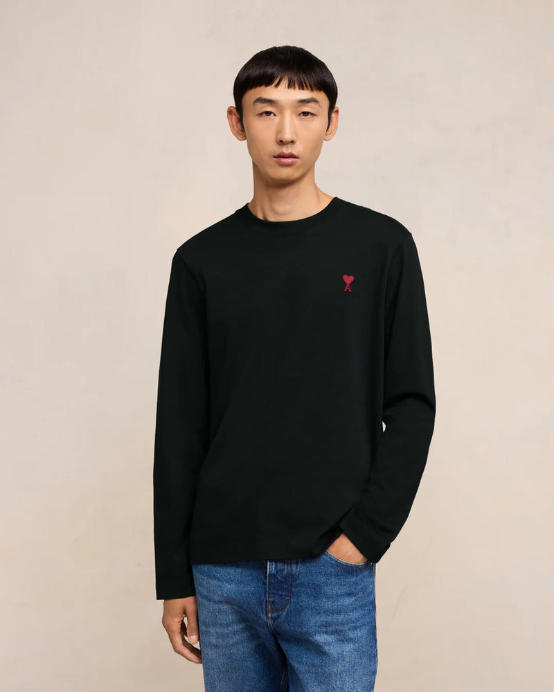 AMI -T-Shirt manches longues Ami de coeur noir