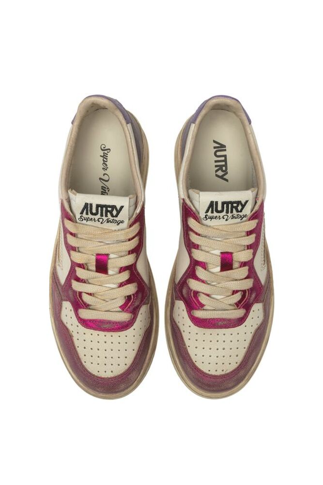 AUTRY - Basket Medalist Super Vintage en cuir blanc / Fuschia et Violet