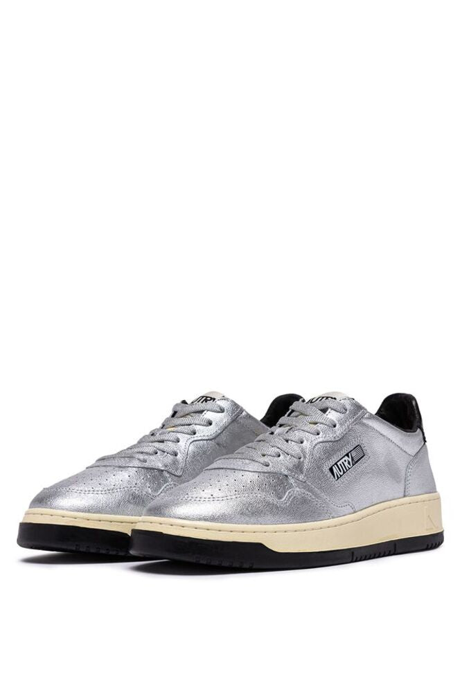 AUTRY - Basket Medalist Low en Cuir Argent et Noir
