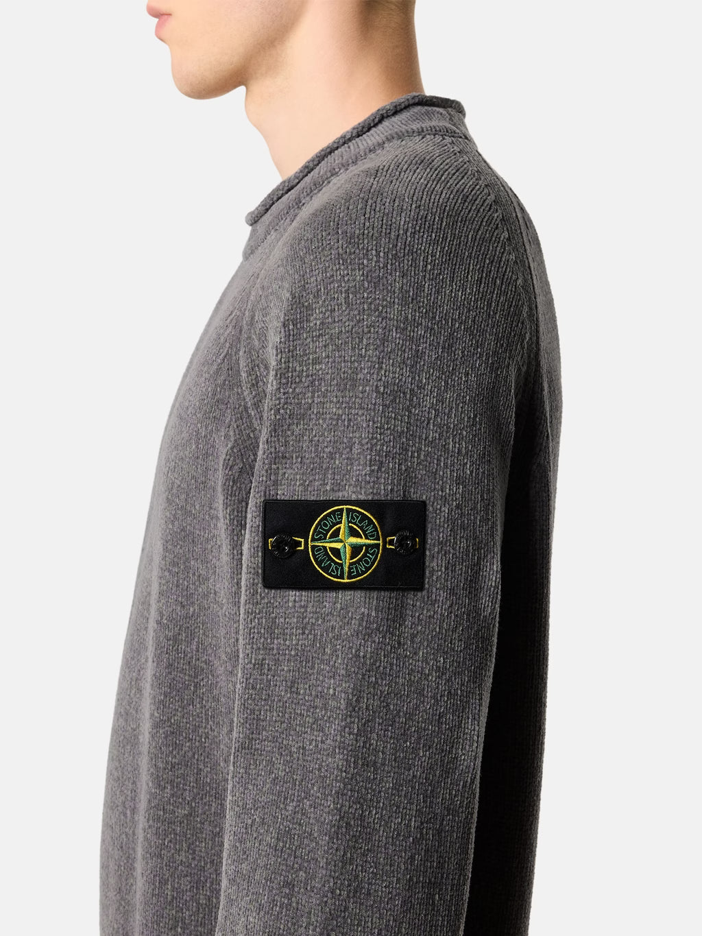 Stone Island - 5100046 Pull col rond Mouline coton chenille Grey Melange