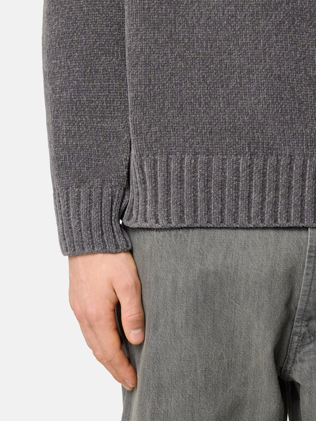 Stone Island - 5100046 Pull col rond Mouline coton chenille Grey Melange