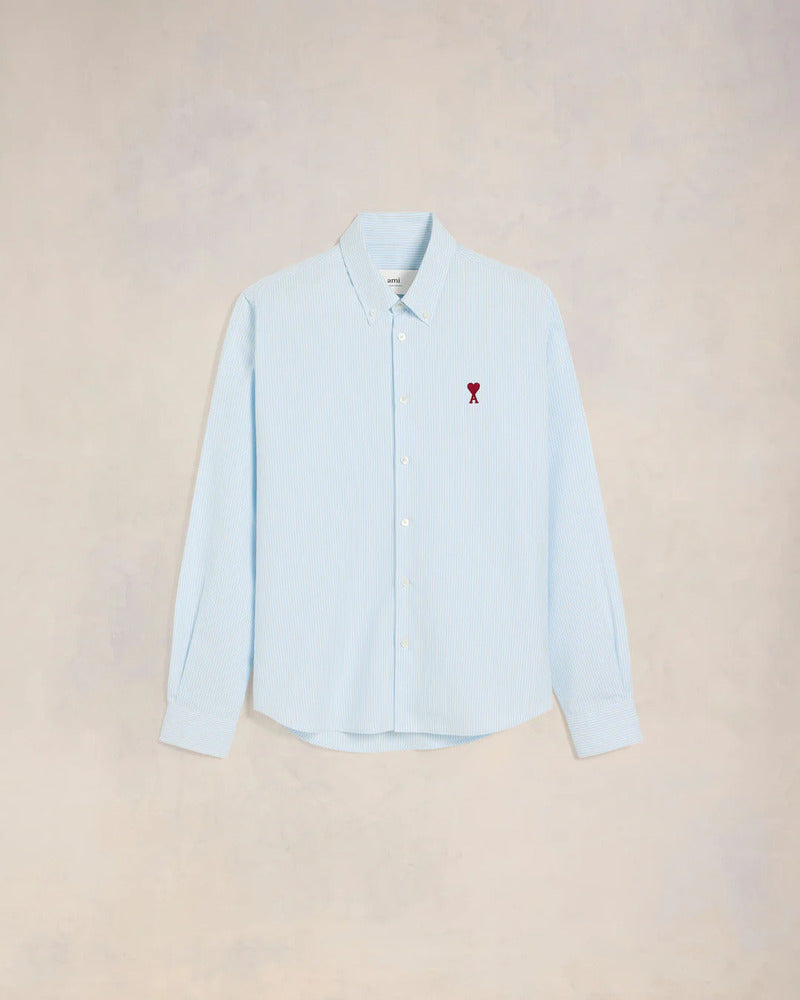 AMI - Chemise Ami de coeur rayee bleu ciel / blanc naturel