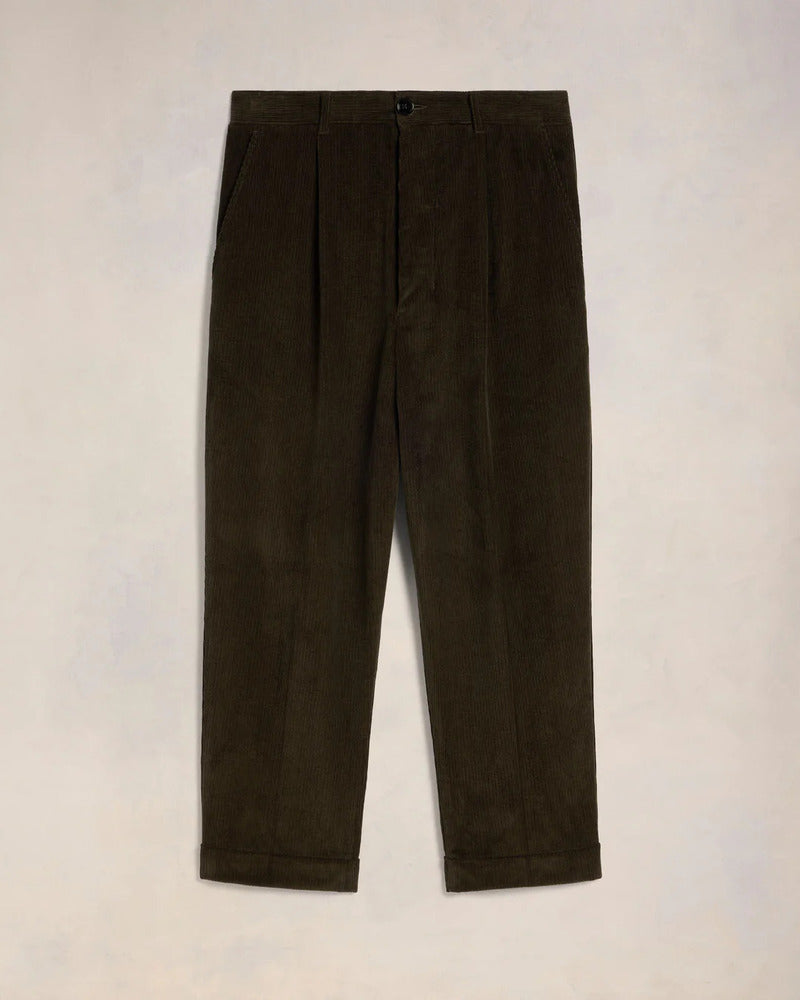 AMI - Pantalon carotte oversize velours cotele cafe fonce