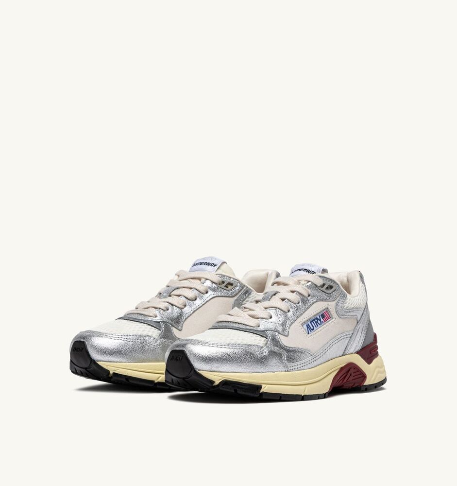 AUTRY - Basket Hyperway Mesh et Cuir laminé Blanc et Argent