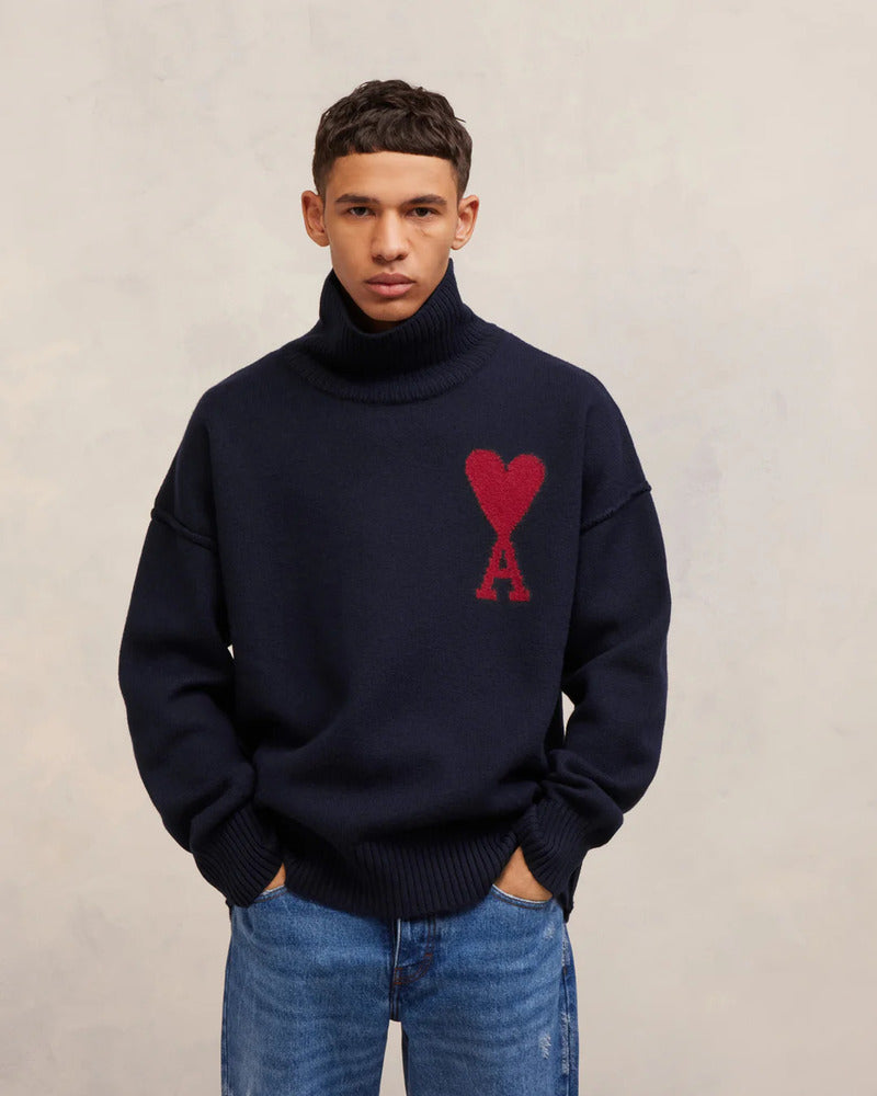 AMI - Pull cheminée Ami de coeur rouge / marine