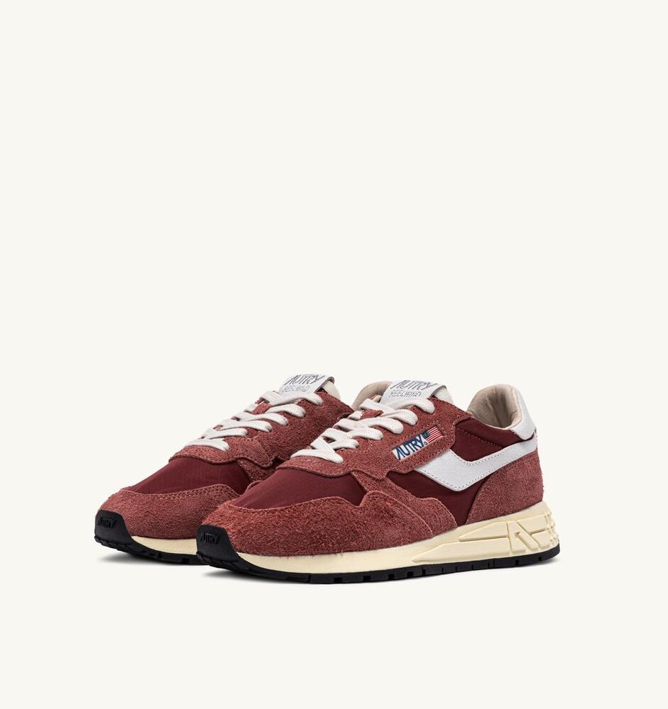 AUTRY - Basket Reelwind en daim et nylon Hot sauce et Blanc