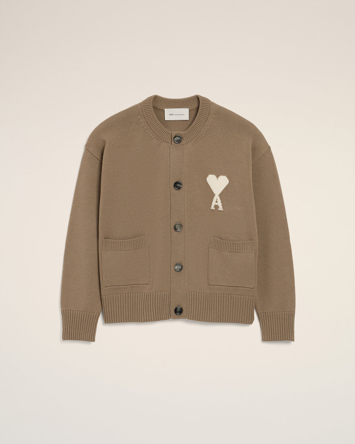 AMI - Cardigan col rond Ami de coeur Beige Taupe