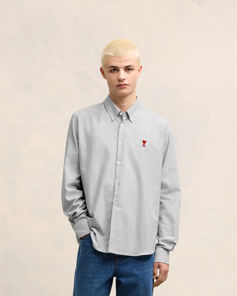 AMI - Chemise Ami de coeur rayee noir / blanc naturel