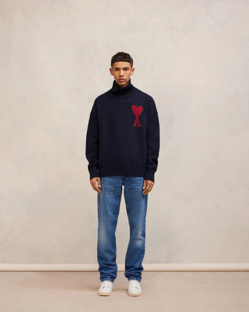 AMI - Pull cheminée Ami de coeur rouge / marine
