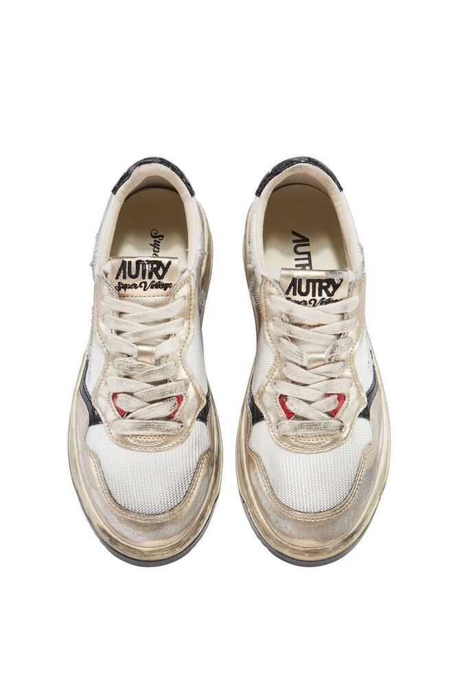 AUTRY - Basket Medalist Super Vintage en filet blanc et cuir doré et noir