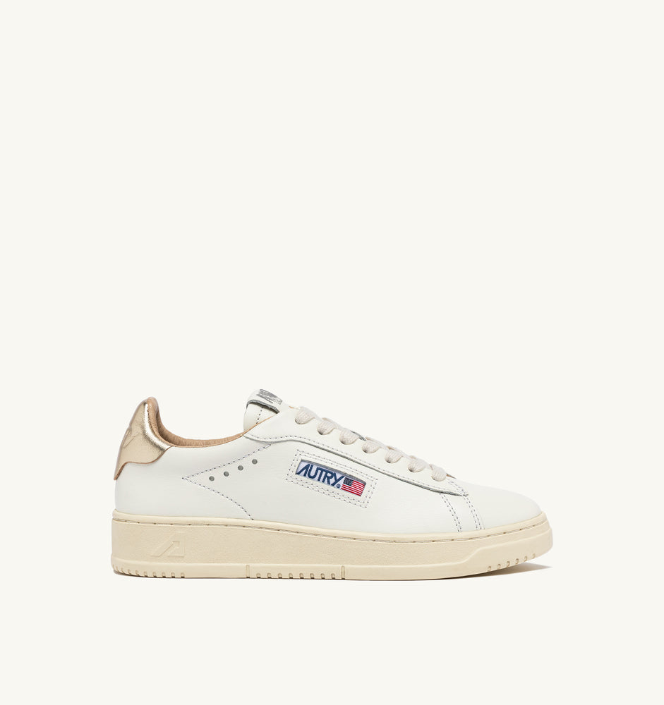 AUTRY - Basket Dallas en cuir blanc et or