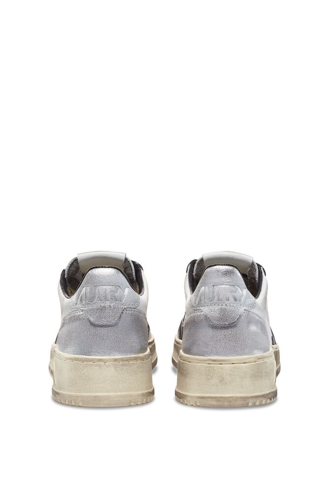 AUTRY - Basket Medalist Super Vintage en cuir blanc / noir et argent