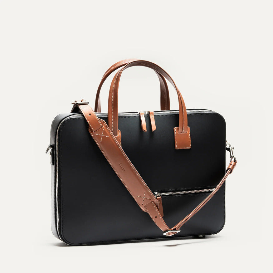 Lundi Paris - Porte documents Alessandro Cuir Noir et Cognac