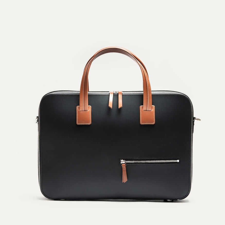 Lundi Paris - Porte documents Alessandro Cuir Noir et Cognac