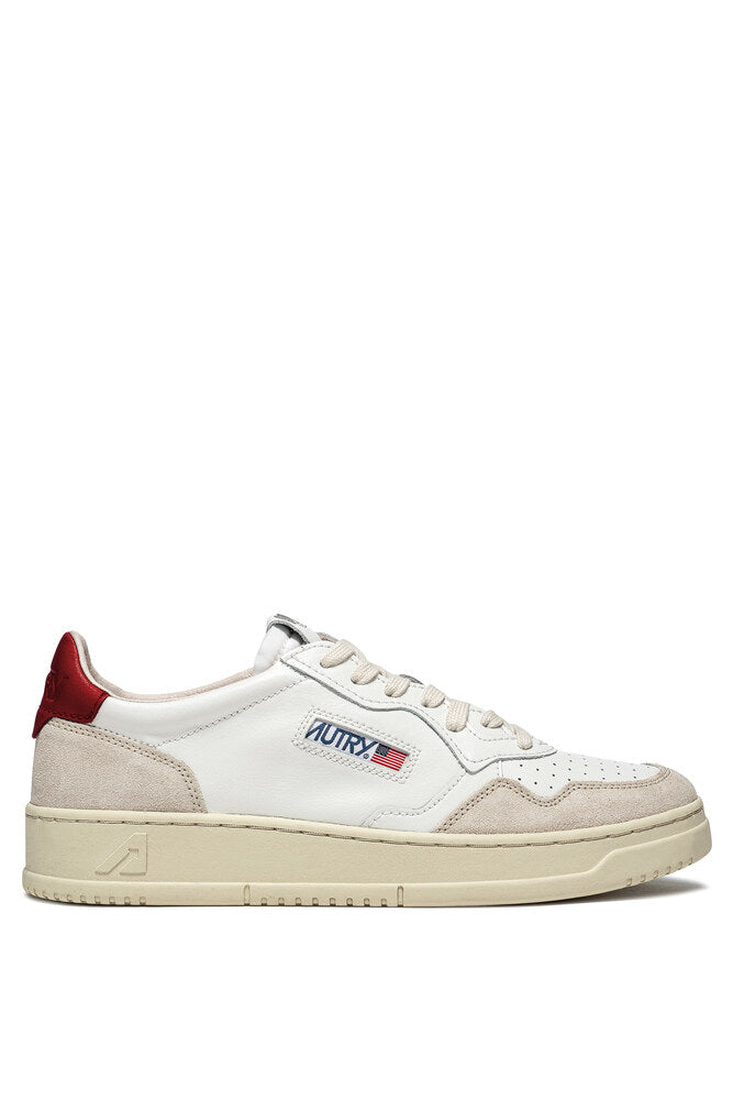 AUTRY - Basket Medalist Low cuir et daim blanc / rouge