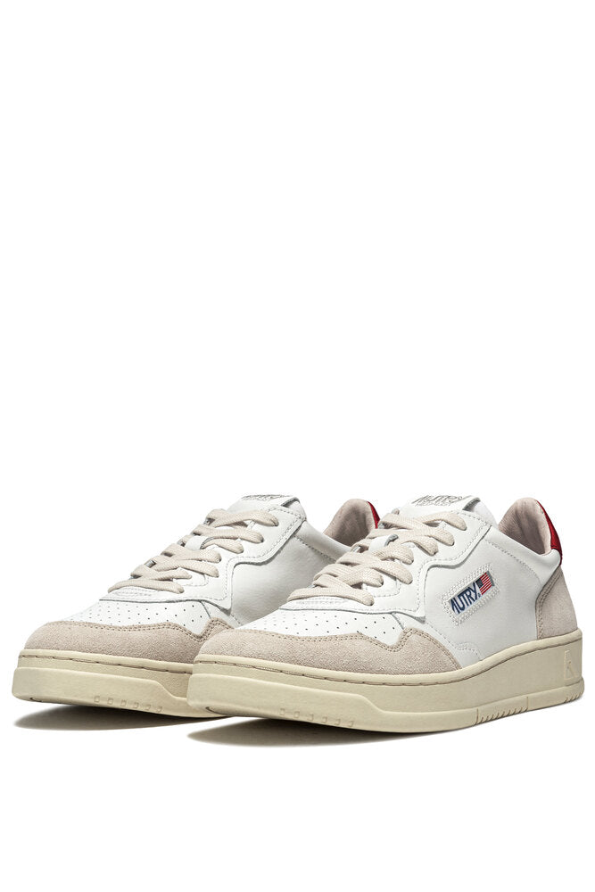 AUTRY - Basket Medalist Low cuir et daim blanc / rouge