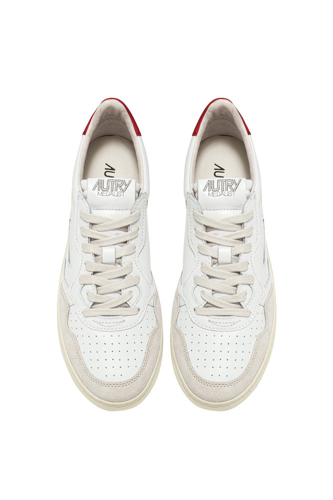 AUTRY - Basket Medalist Low cuir et daim blanc / rouge