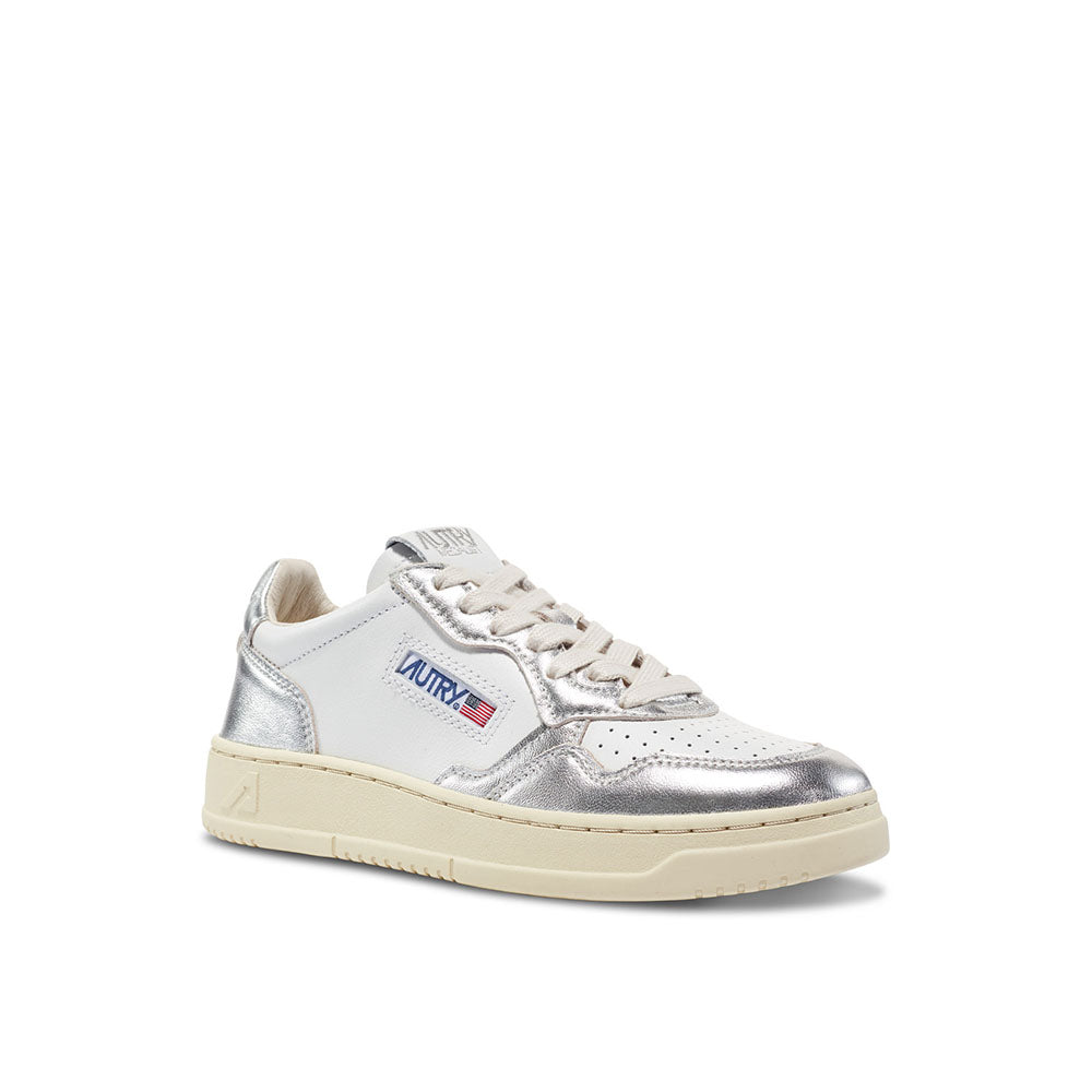 AUTRY - Basket Medalist Bicolor cuir blanc / argent matalissé