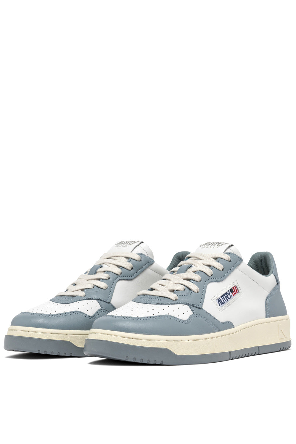 AUTRY - Basket Medalist Bicolor cuir blanc / celeste