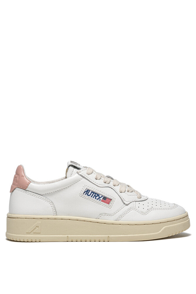 AUTRY - Basket Medalist Low cuir blanc et rose