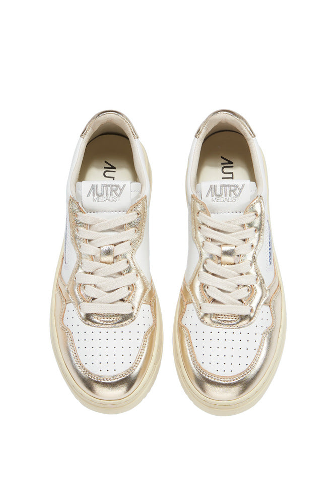AUTRY - Basket Medalist Bicolor cuir blanc / platine matallisé